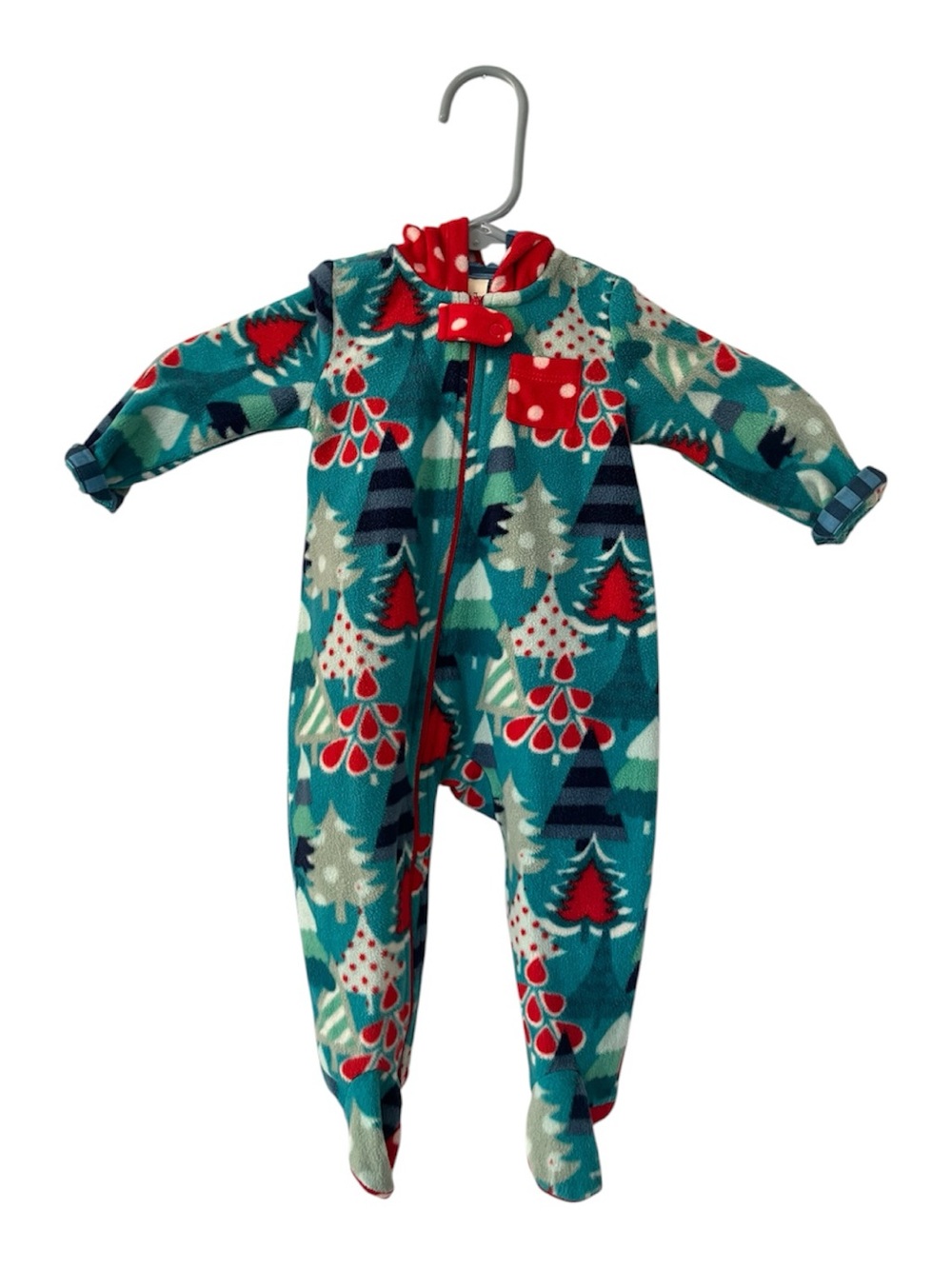 Matilda Jane Teal Holiday Tree Fleece One-Piece with Red Trim - 3 to 6 mo